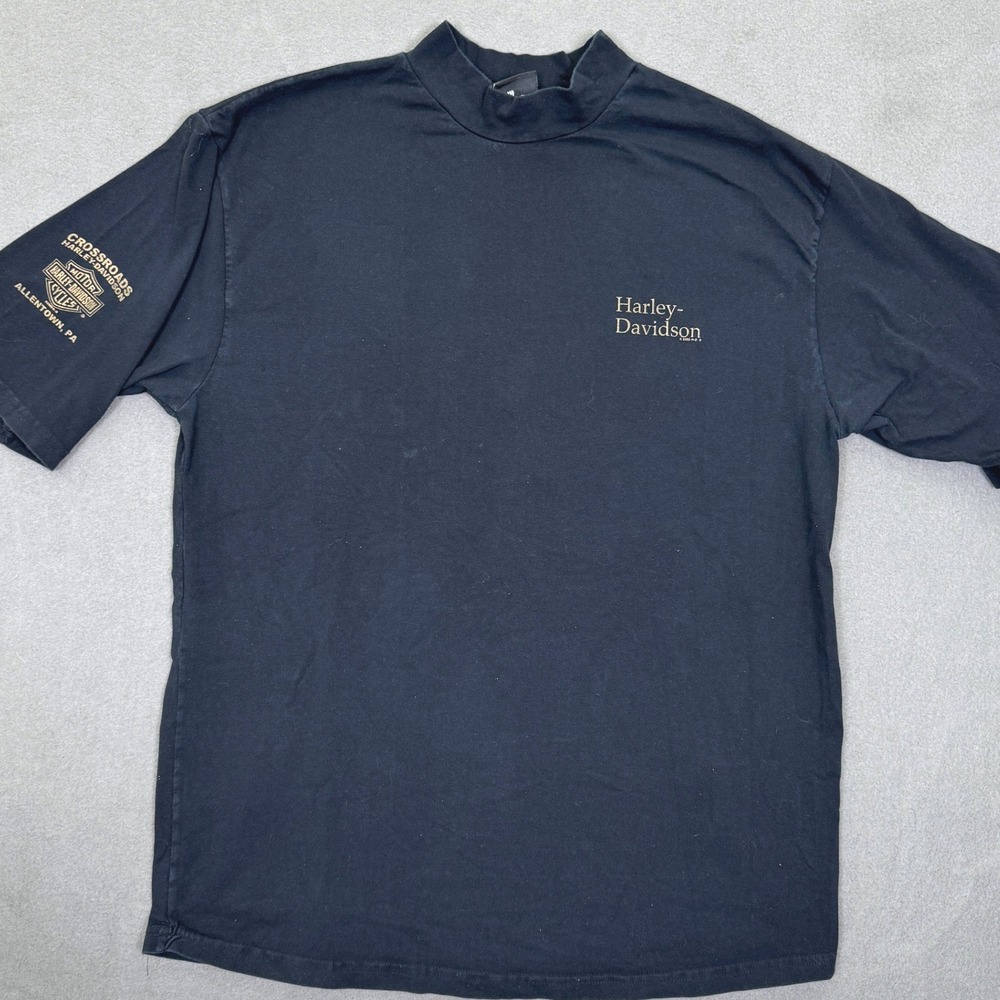 Vintage Crossroads Harley-Davidson Shirt Men L Black Mock Neck Allentown PA